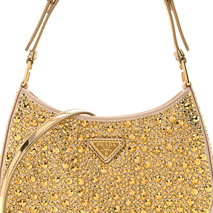 Prada Satin Crystal Cleo Adjustable Strap Shoulder Bag Platino 8 of 11