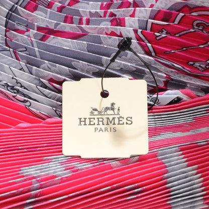 Hermes Silk Plisse Keys Les Cles Scarf 90 Rose Vif Fuchsia Gris 5 of 6