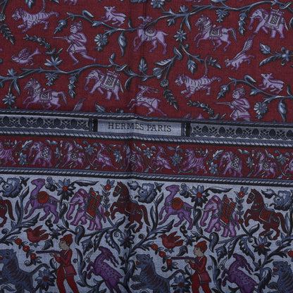 Hermes Cashmere Silk Chasse En Inde Shawl 140 Bleu Chine Violet Blue Jean 2 of 3
