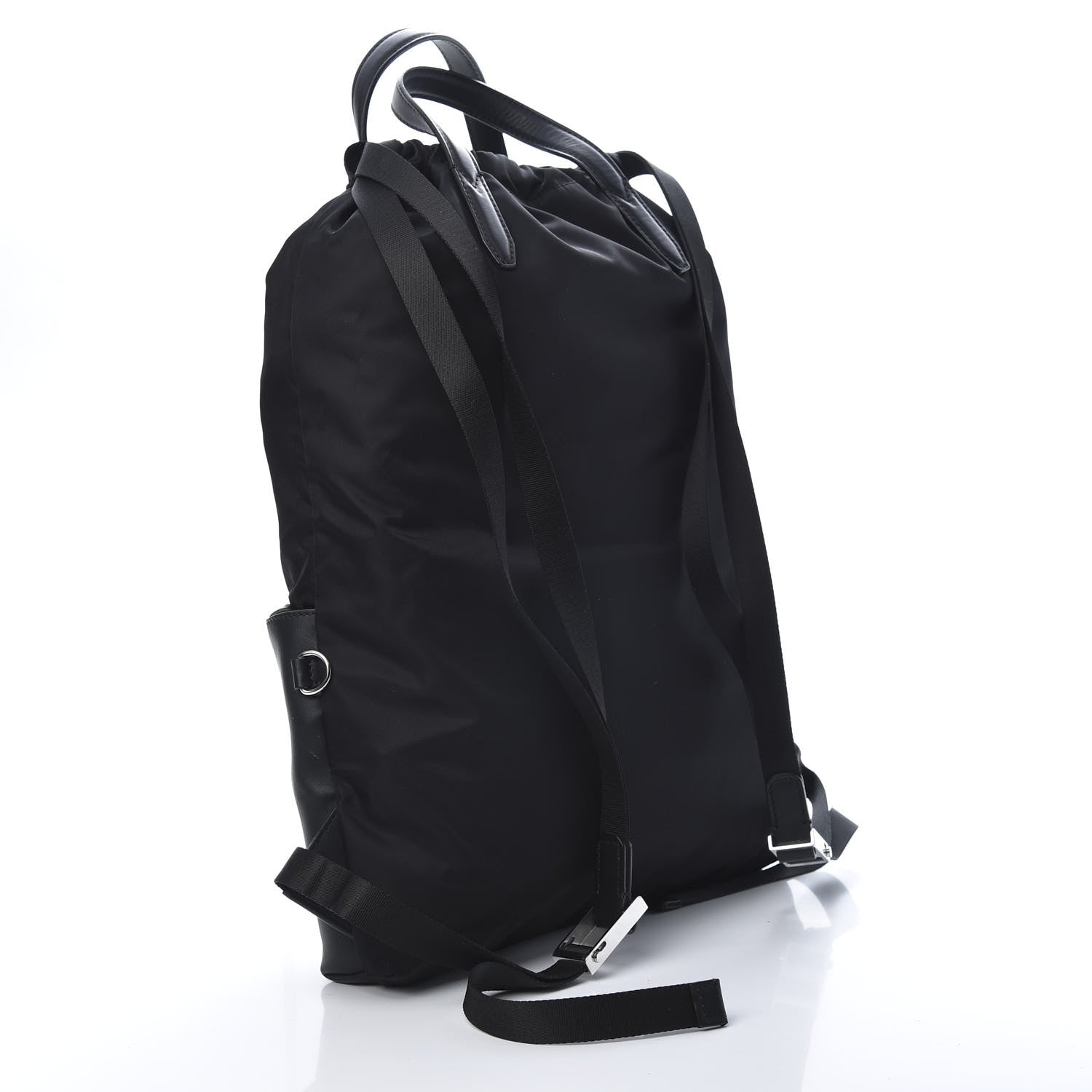 Fendi Nylon Vitello Faces Vocabulary Drawstring Backpack Black 2 of 10