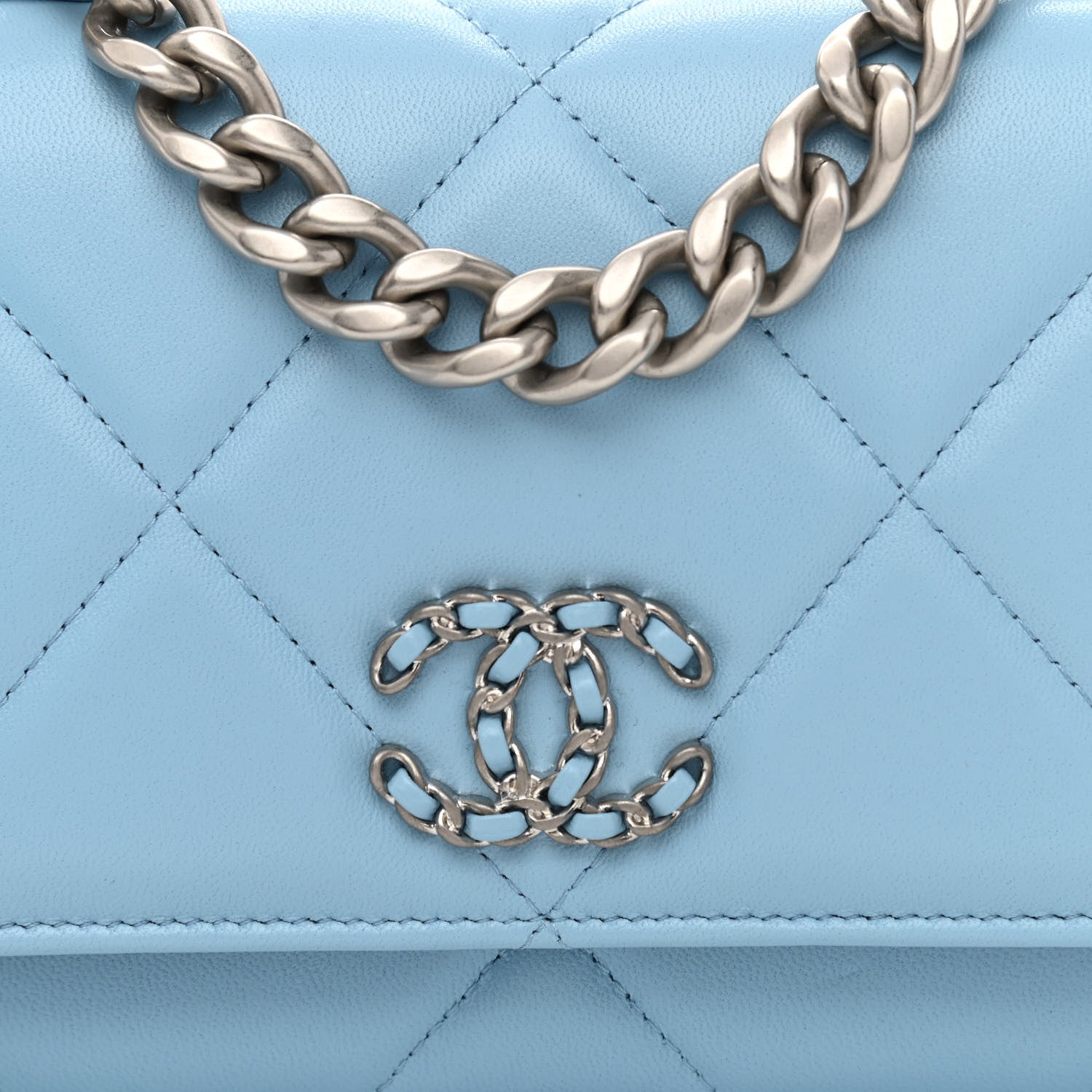 Chanel Lambskin Quilted Chanel 19 Wallet On Chain WOC Light Blue 8 of 11