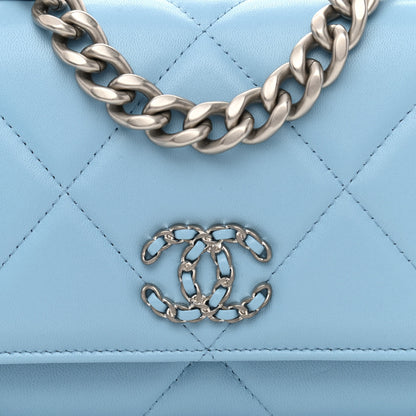Chanel Lambskin Quilted Chanel 19 Wallet On Chain WOC Light Blue 8 of 11