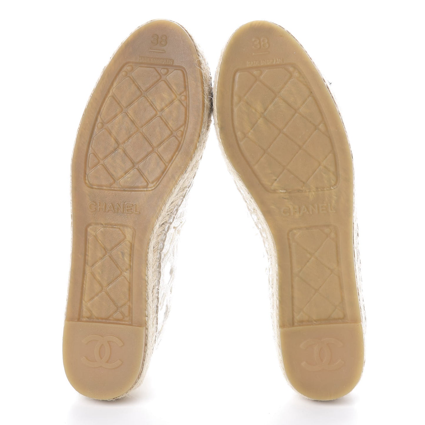 Woven Fabric Grosgrain CC Espadrilles 38 White Black