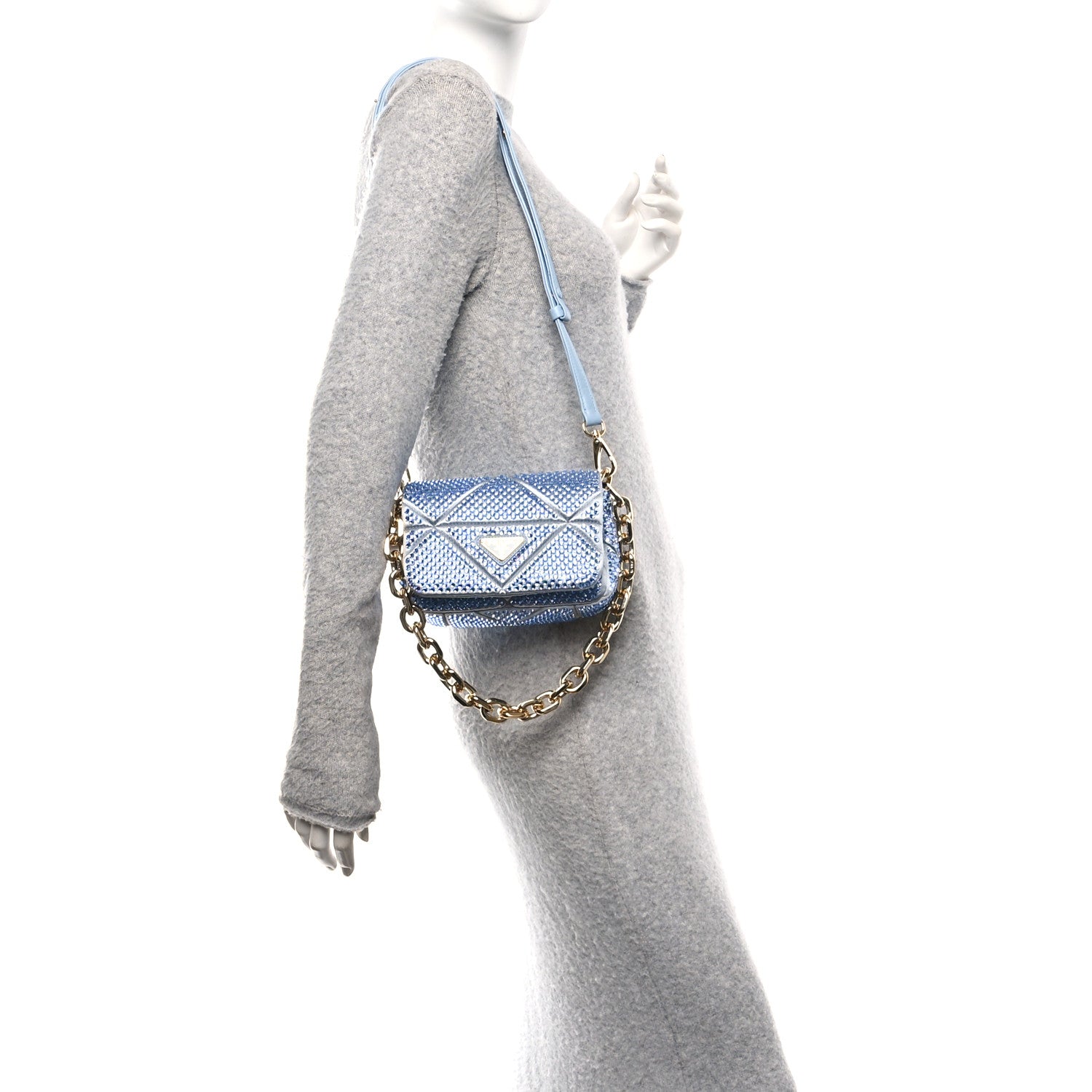 Prada Satin Crystal Mini Bag With Chain Celeste 1820212 – FASHIONPHILE