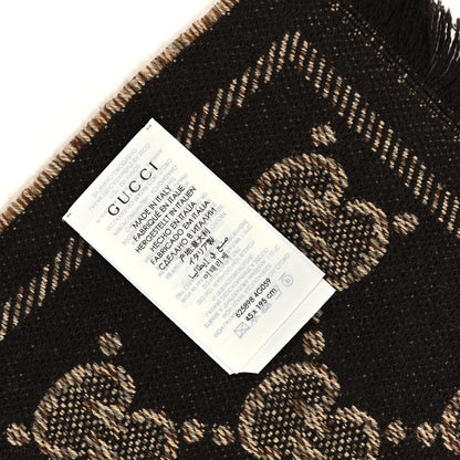 Gucci Wool Jacquard GG Monogram Sten Fringe Scarf Beige Dark Brown 4 of 5