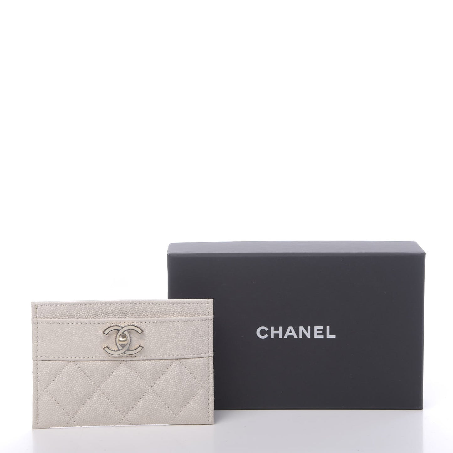 Metallic Caviar Quilted Vintage Mademoiselle Card Holder White