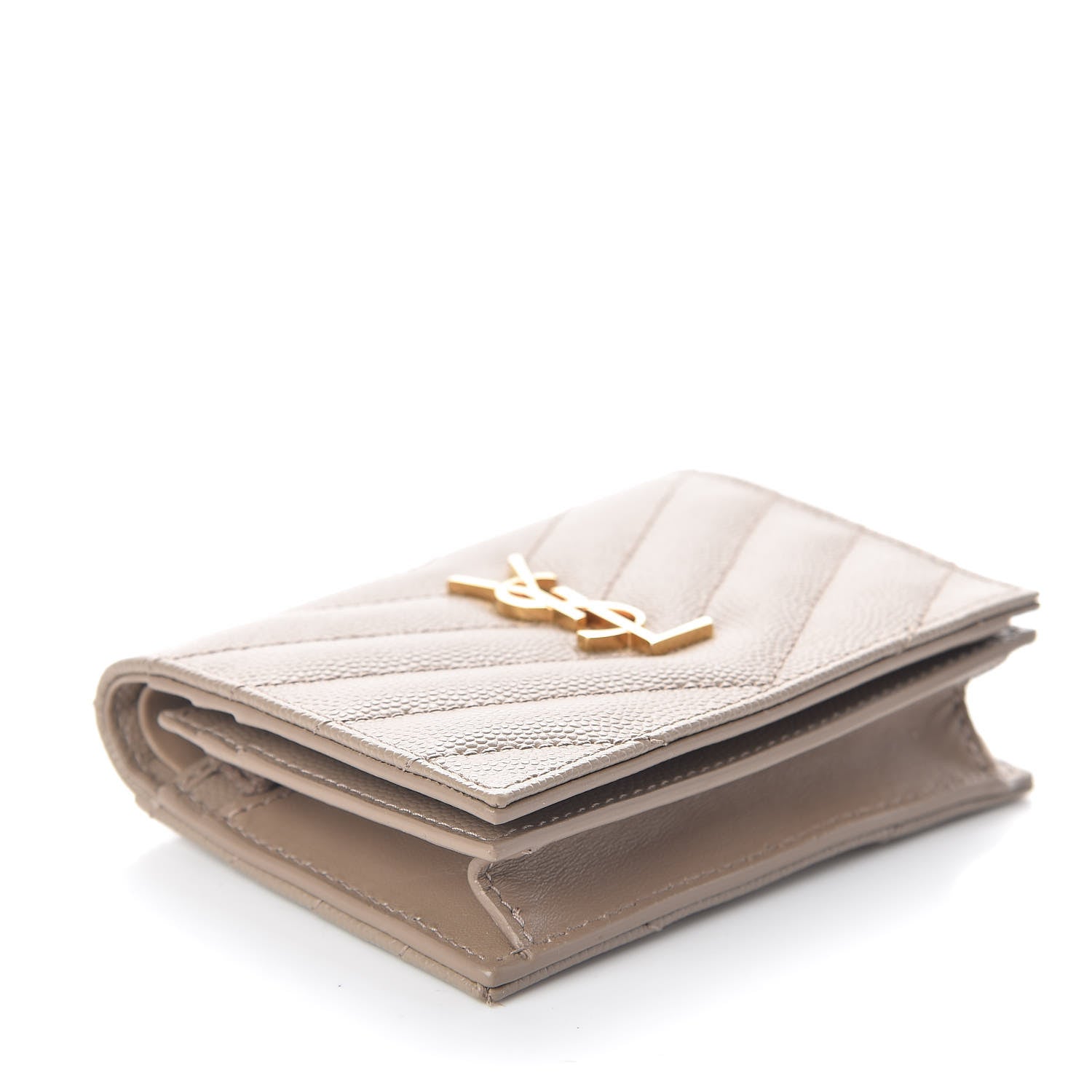 Saint Laurent Grain De Poudre Matelasse Chevron Monogram Card Case Dusty Grey 4 of 8