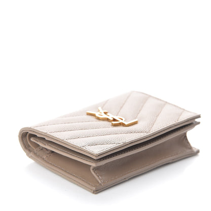 Saint Laurent Grain De Poudre Matelasse Chevron Monogram Card Case Dusty Grey 4 of 8