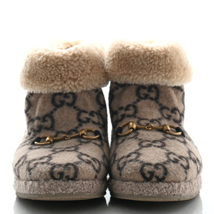 Gucci Covered Wool GG Monogram Womens Fria Horsebit Ankle Boots 40 Beige Ebony Butterscotch 2 of 9