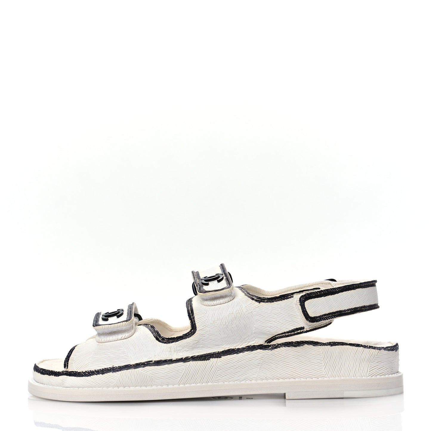 Calfskin Printed Velcro Dad Sandals 39 White Black