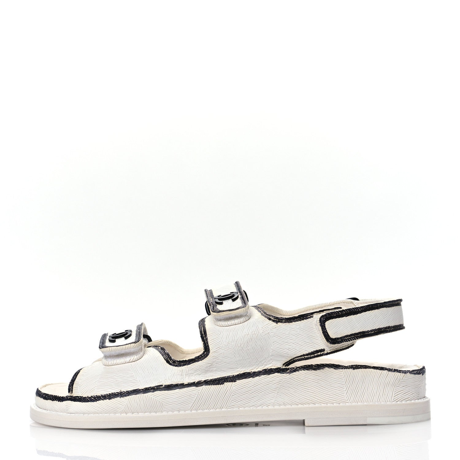 Chanel Calfskin Printed Velcro Dad Sandals 39 White Black 1 of 8