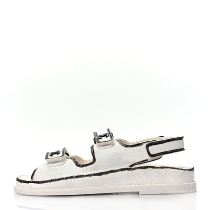 Chanel Calfskin Printed Velcro Dad Sandals 39 White Black 1 of 8