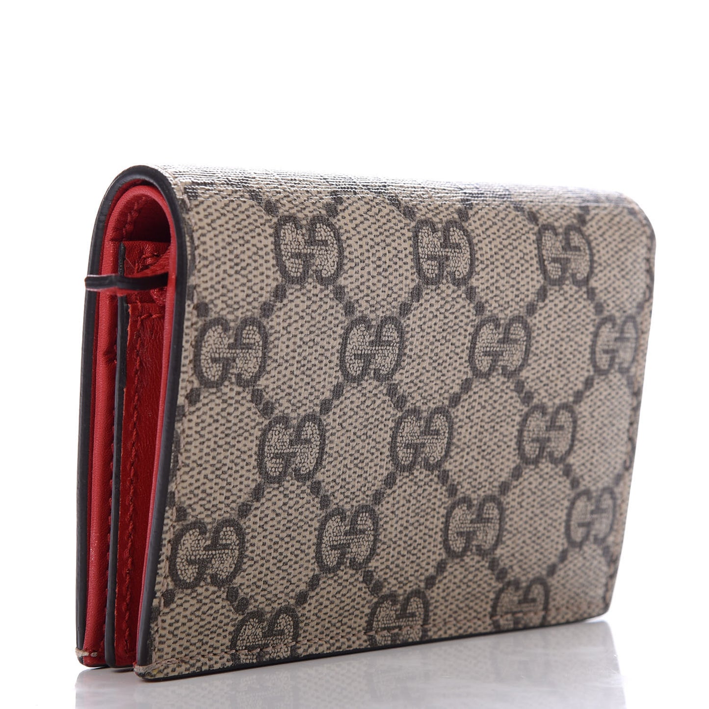 GG Supreme Monogram Cherry Embellished Card Case Wallet Hibiscus Red