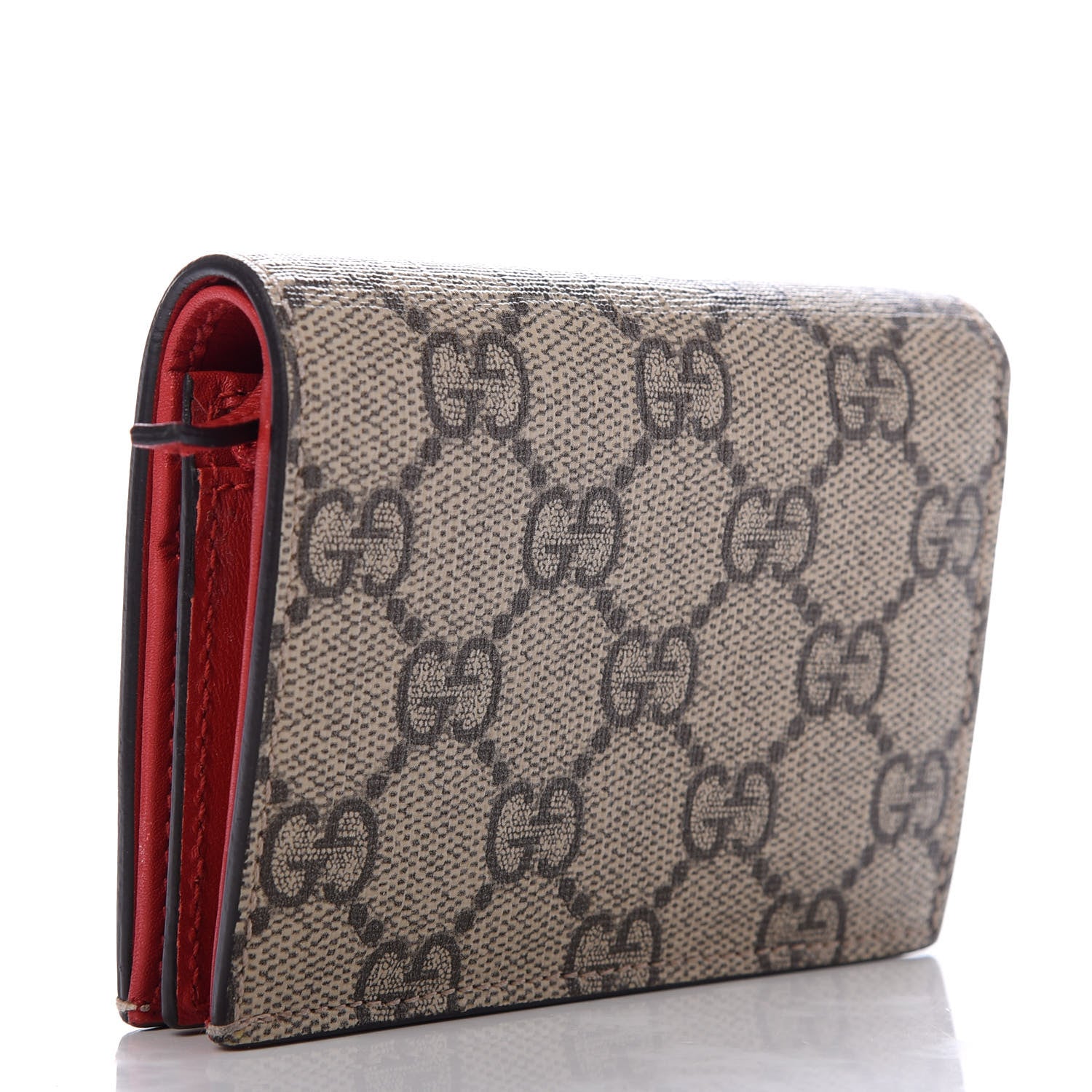 Gucci GG Supreme Monogram Cherry Embellished Card Case Wallet Hibiscus Red 3 of 7