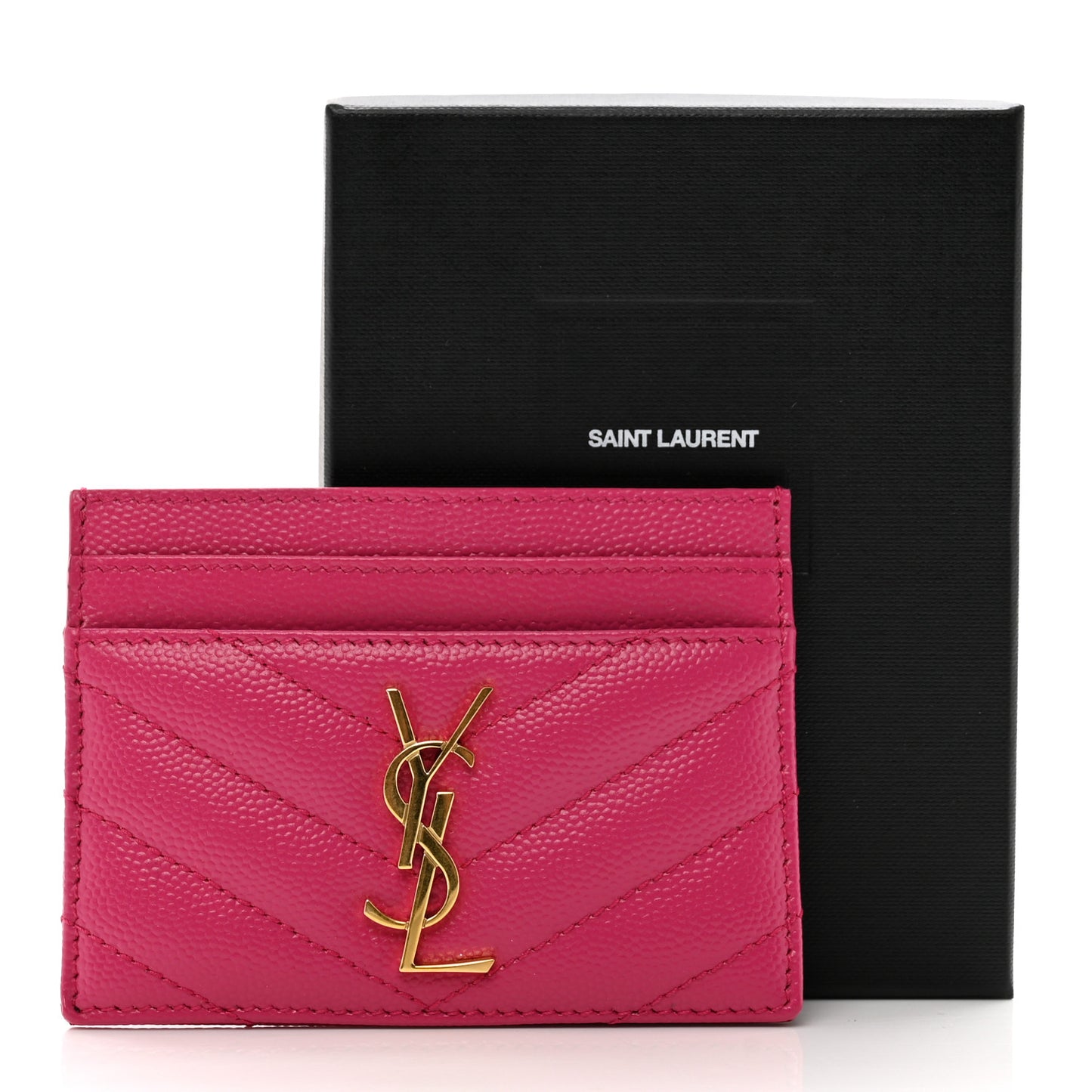 Grain De Poudre Matelasse Chevron Monogram Credit Card Case Fresh Fuxia