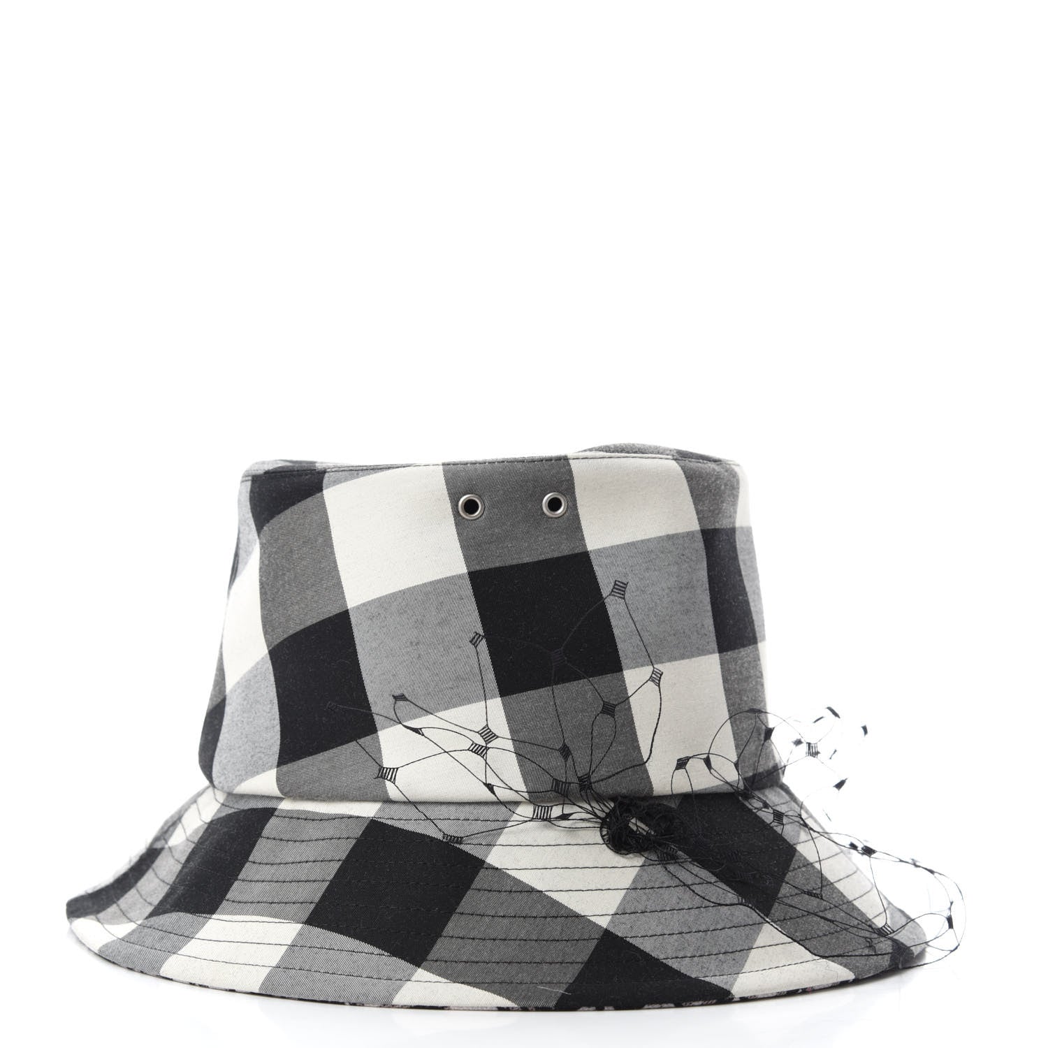 Christian Dior Cotton Large Brim Bucket Hat with Veil 56 Black White 6 of 9