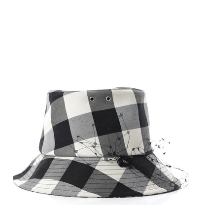 Christian Dior Cotton Large Brim Bucket Hat with Veil 56 Black White 6 of 9