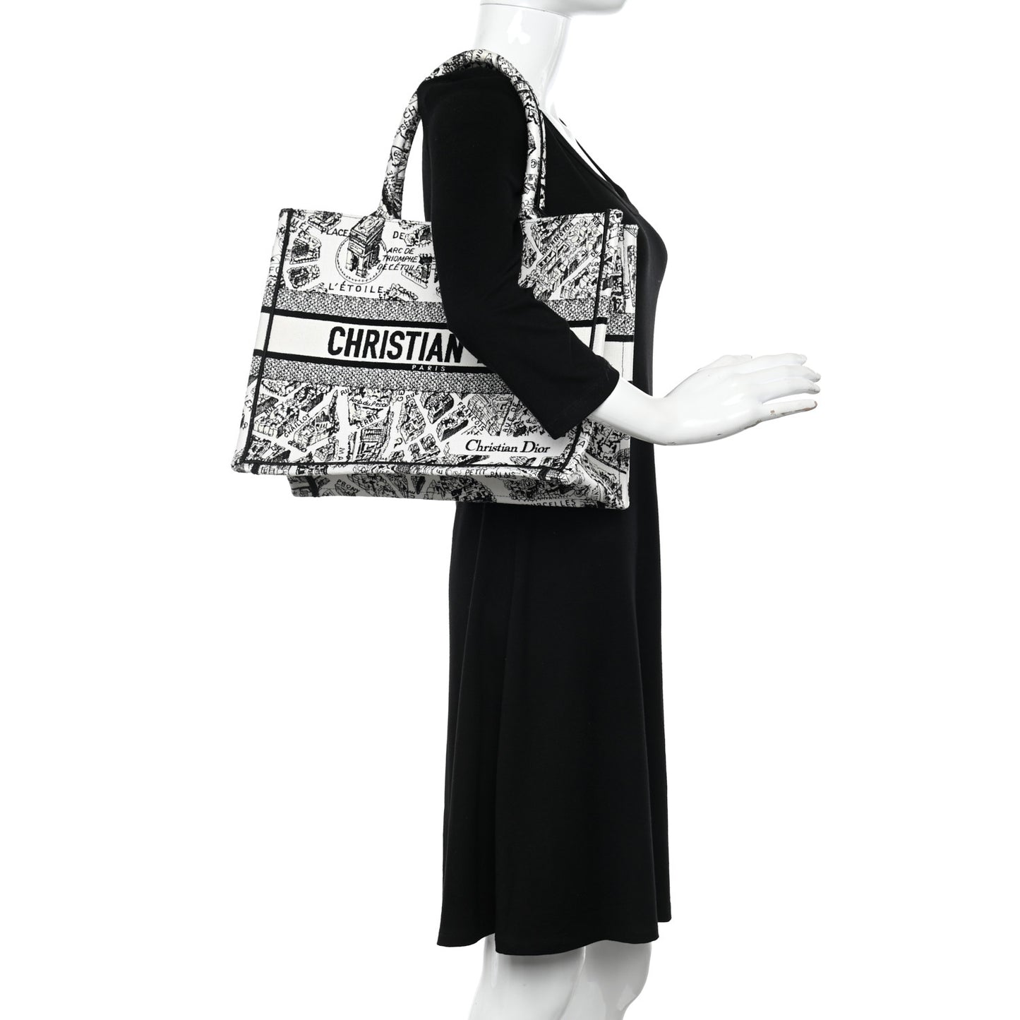 Canvas Embroidered Medium Plan De Paris Book Tote White Black