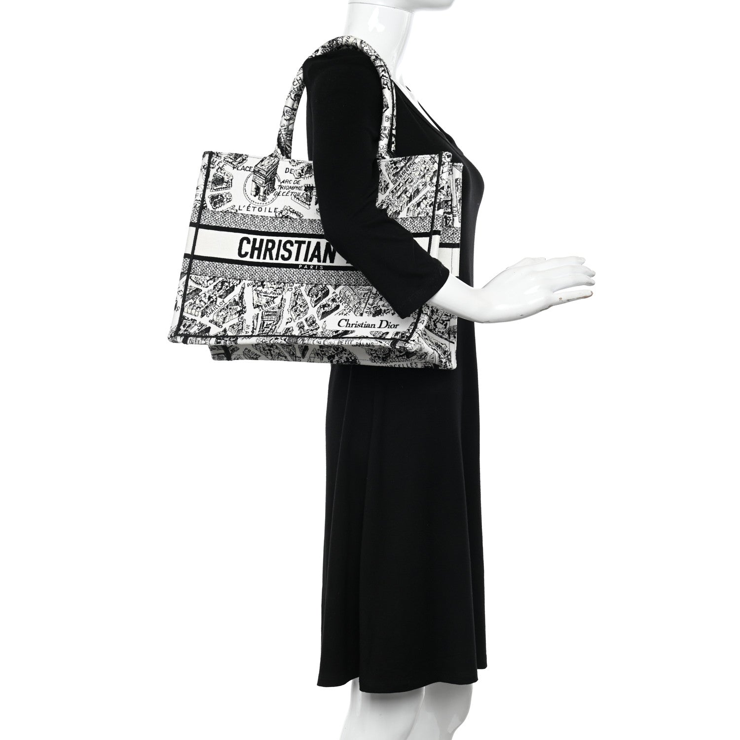 Christian Dior Canvas Embroidered Medium Plan De Paris Book Tote White Black 2 of 9