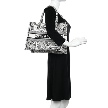 Christian Dior Canvas Embroidered Medium Plan De Paris Book Tote White Black 2 of 9