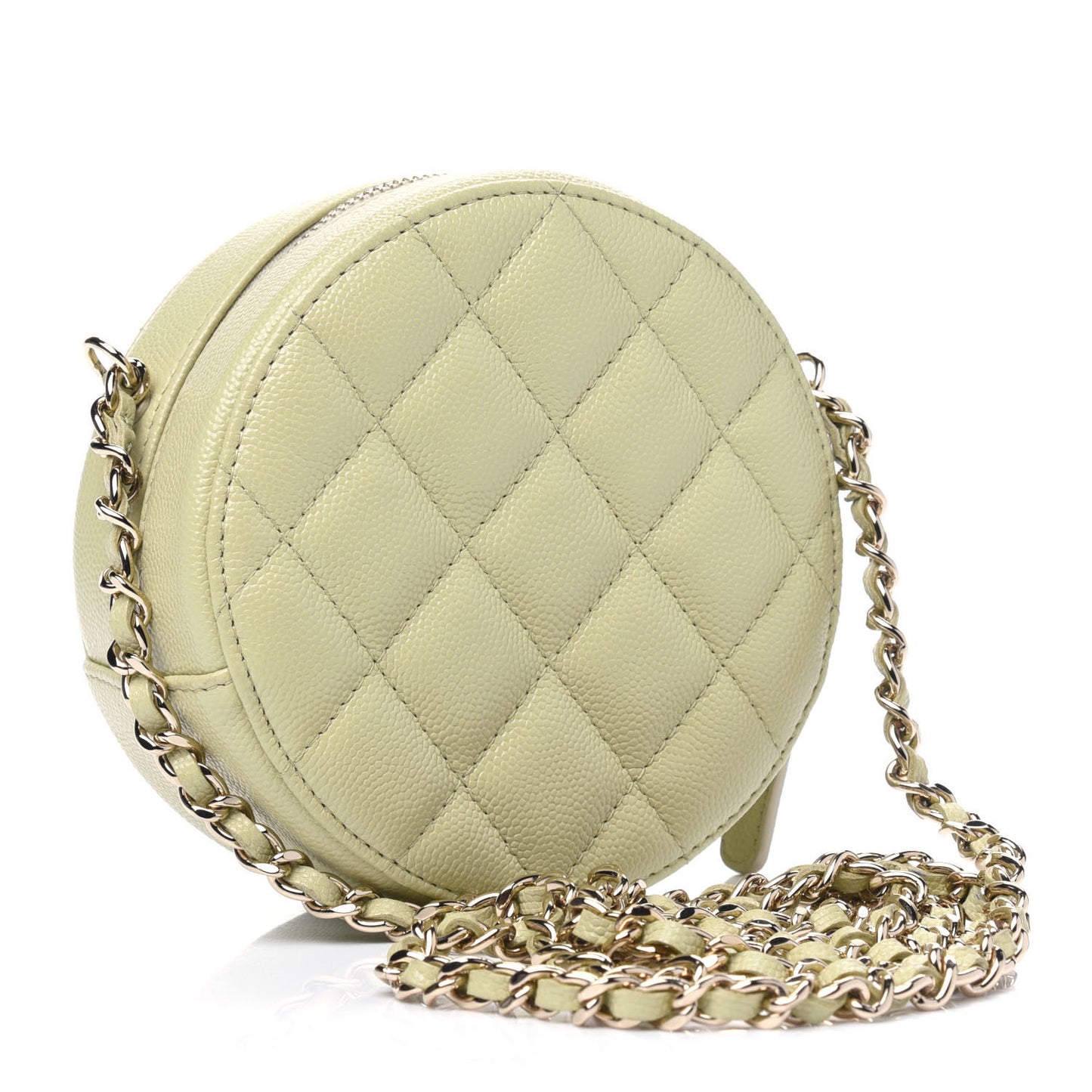 Caviar Quilted French New Wave Round Clutch With Chain Light Green