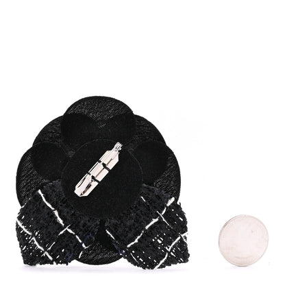 Chanel Tweed Fabric Camellia Pin Brooch Black 2 of 3