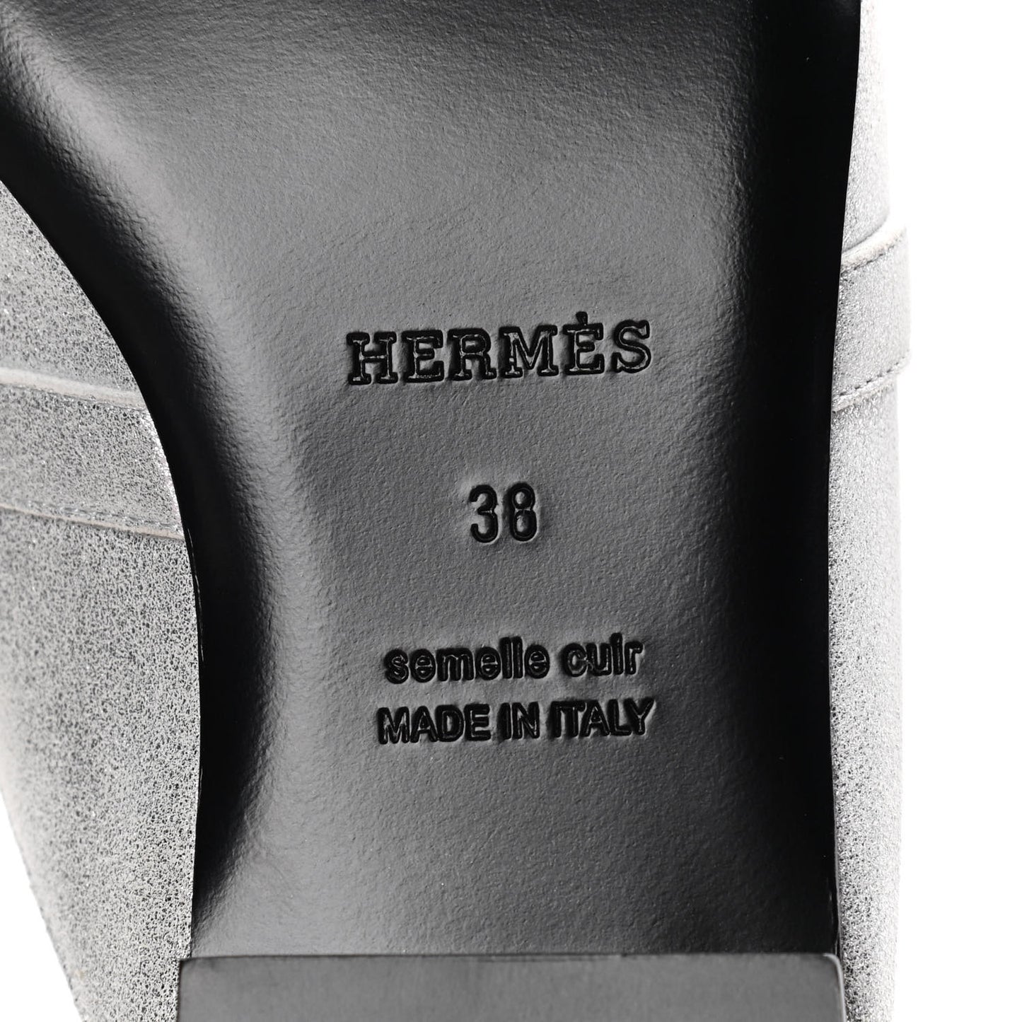 Metallic Velvet Goatskin Oz Mules 38 Gris Argente