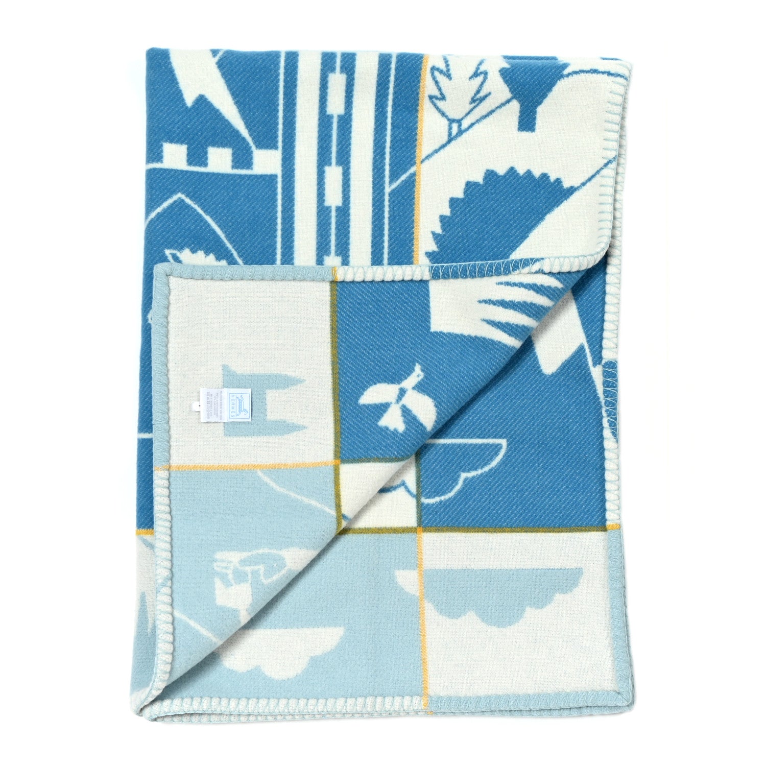 Hermes Wool Cashmere Avalon Epopee Blanket Bleu Paon Celadon 2 of 3