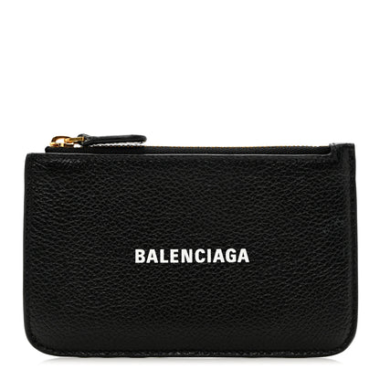 Balenciaga Grained Calfskin Logo Large Cash Long Coin Card Holder Black White 1 of 5