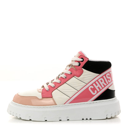 Christian Dior Nylon Calfskin Womens D-Player High Top Sneakers 37.5 Pink 1 of 8