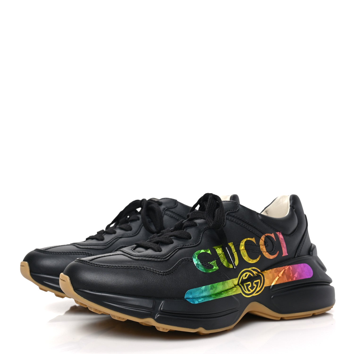Gucci Calfskin Iridescent Logo Womens Rhyton Sneakers 38 Black 3 of 8