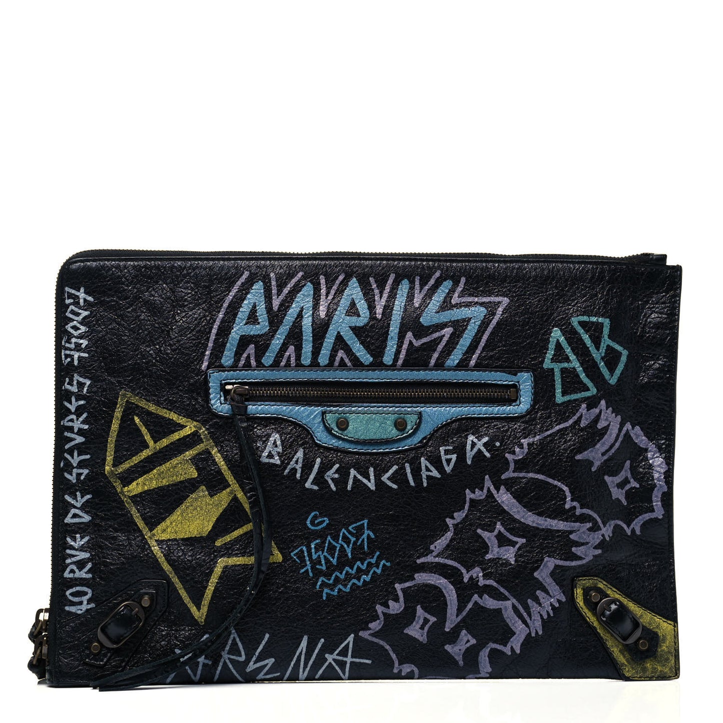 Agneau Classic Hardware Graffiti Small Pouch Black Multicolor