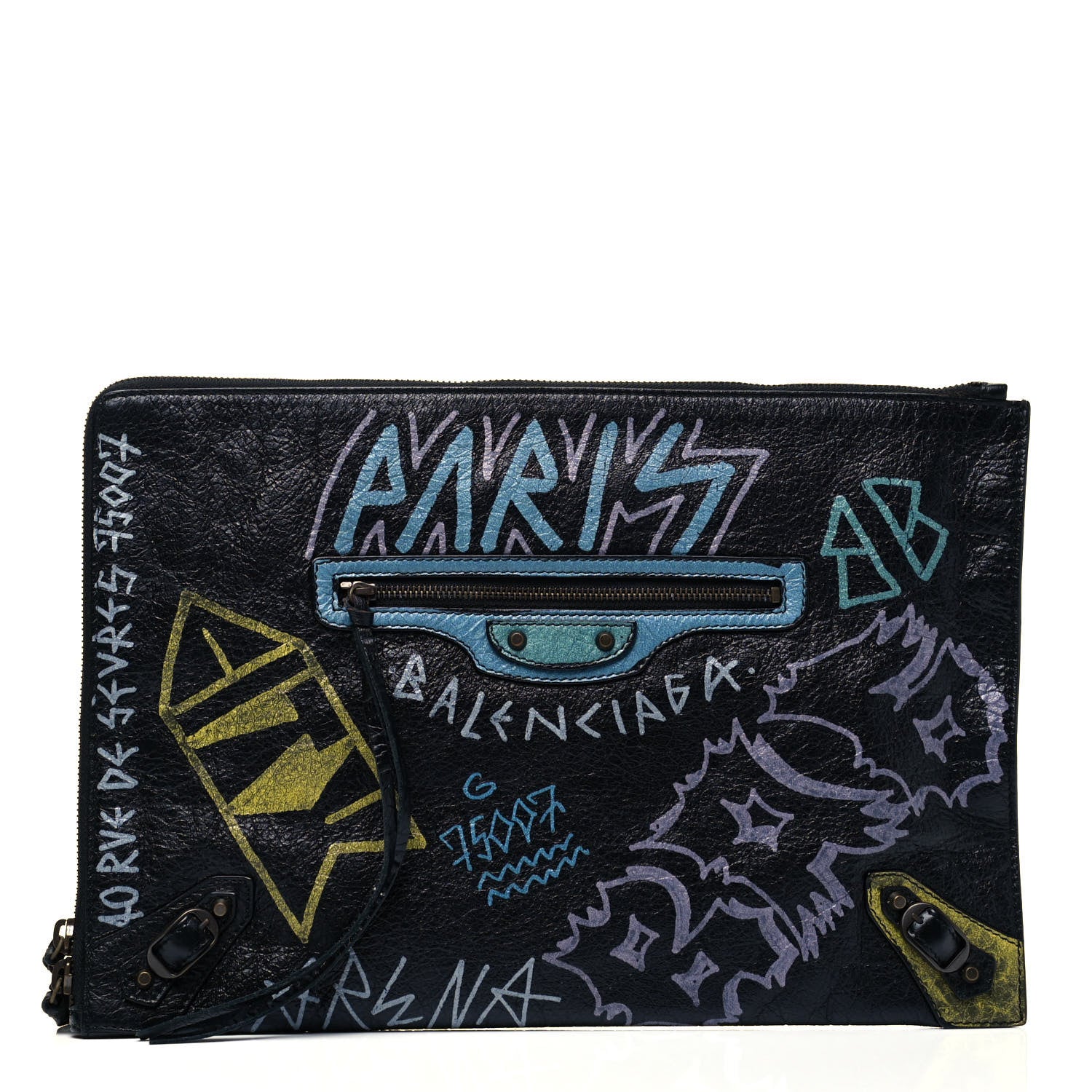 Balenciaga Agneau Classic Hardware Graffiti Small Pouch Black Multicolor 1 of 8