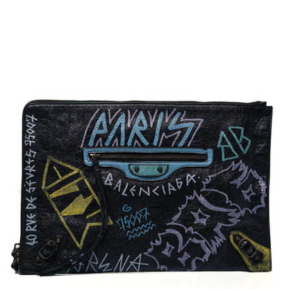 Balenciaga Agneau Classic Hardware Graffiti Small Pouch Black Multicolor 1 of 8