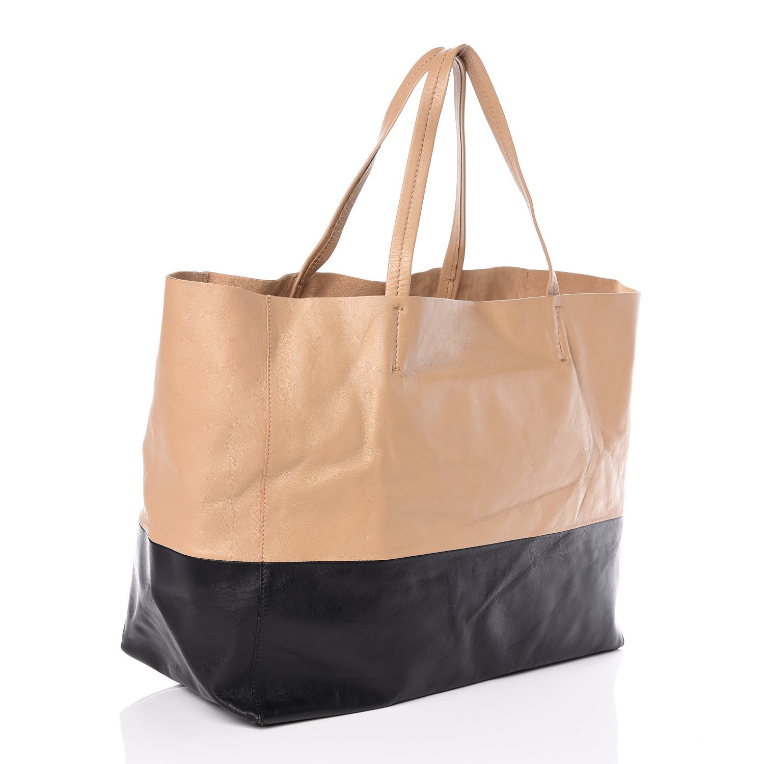 Celine Lambskin Horizontal Bi-Cabas Nude Black 3 of 10