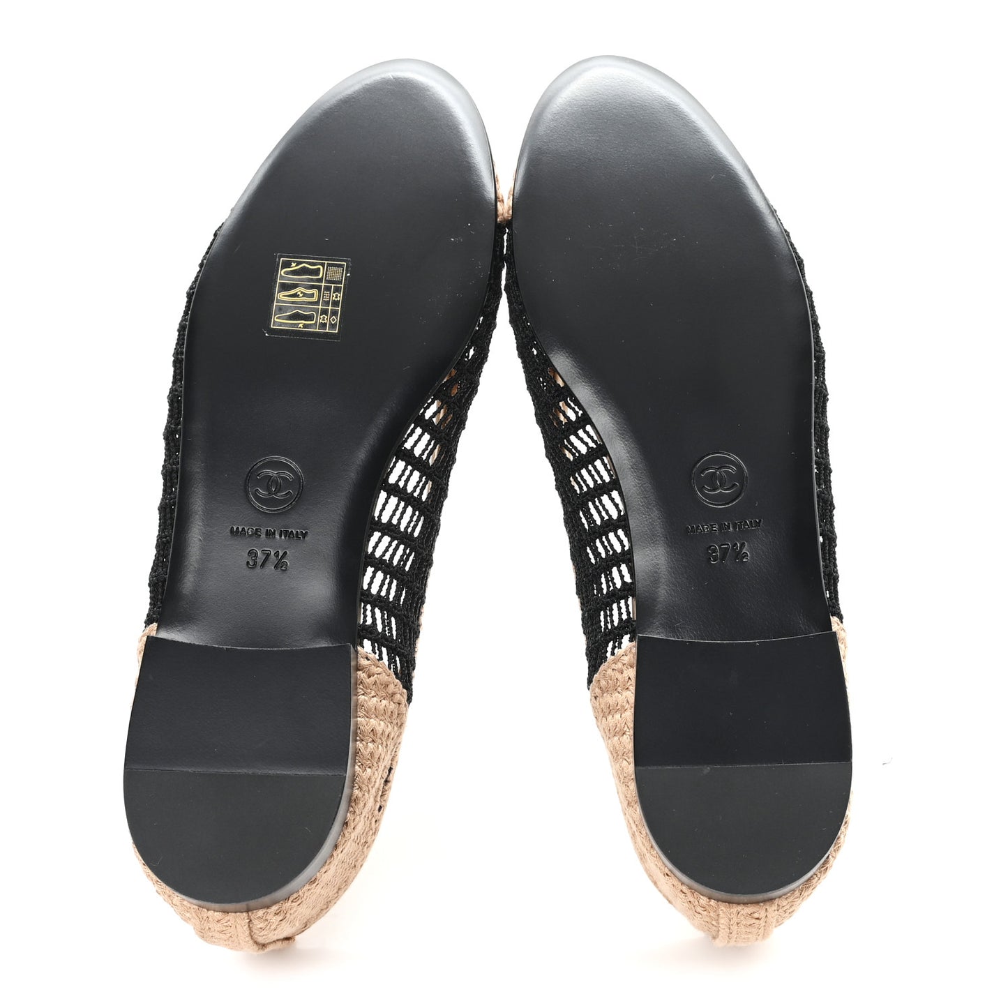 Raffia Cap Toe Ballerina Flats 37.5 Black Beige