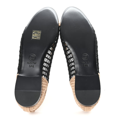 Chanel Raffia Cap Toe Ballerina Flats 37.5 Black Beige 6 of 9
