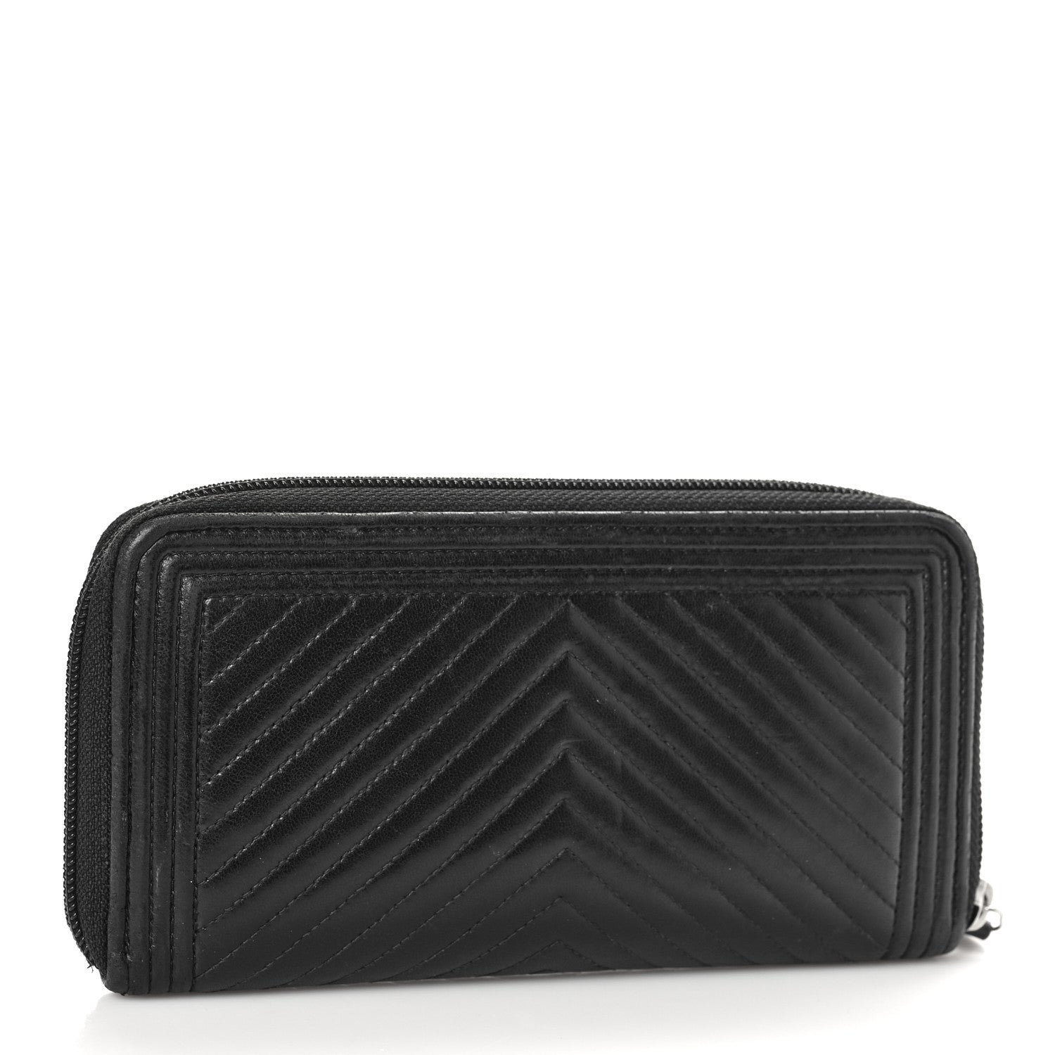 Chanel Calfskin Chevron Zip Around Boy Wallet Black 3 of 9