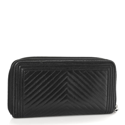 Chanel Calfskin Chevron Zip Around Boy Wallet Black 3 of 9