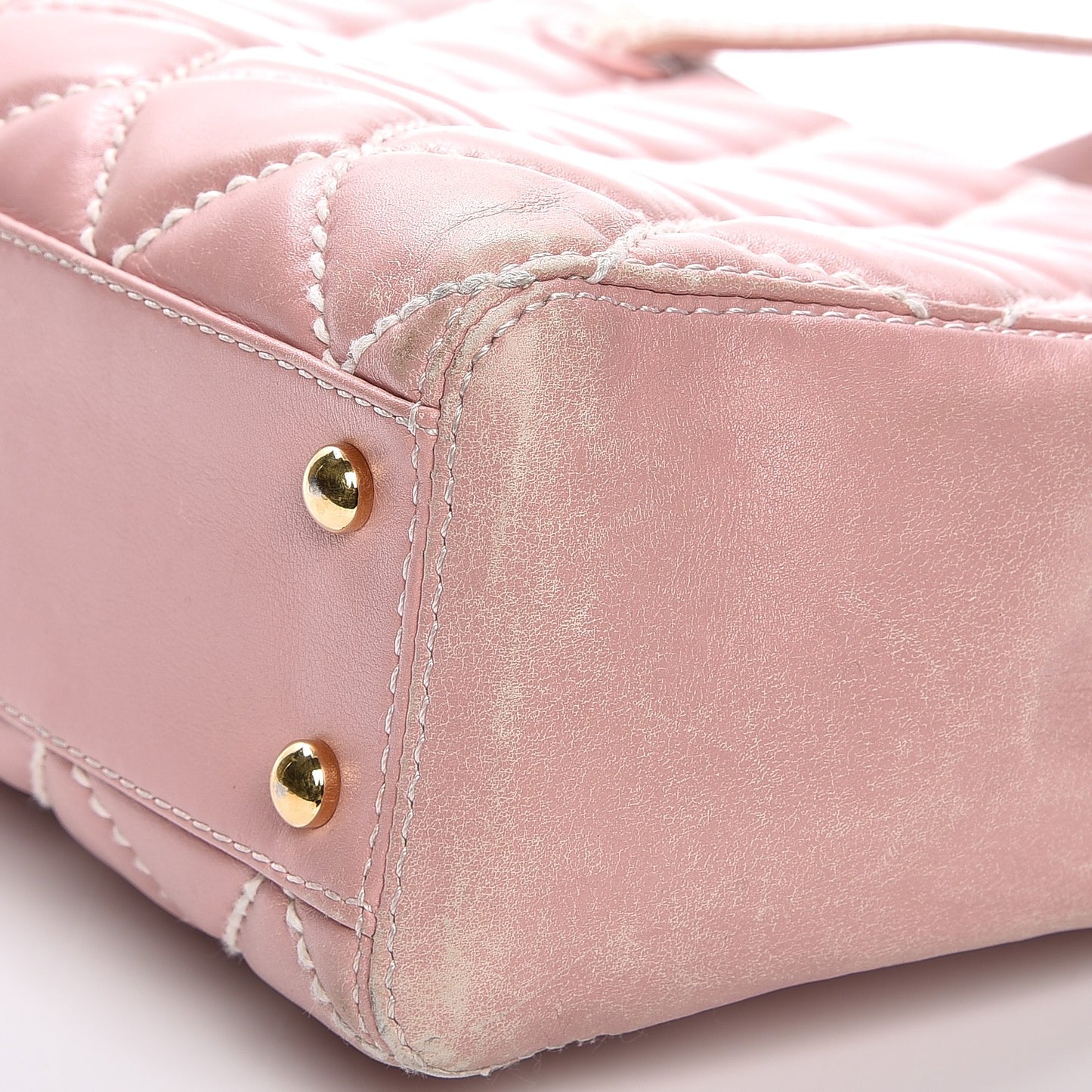 Calfskin Contrast Stitch Surpique Tote Pink