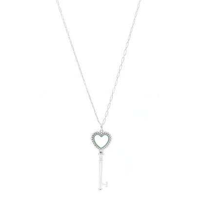 Tiffany Sterling Silver Enamel Beaded Heart Key Pendant Necklace Blue 1 of 5
