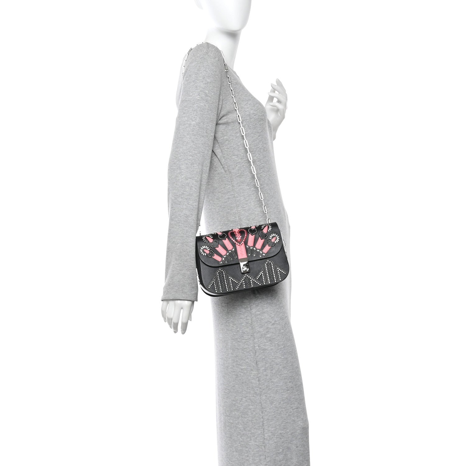 Valentino Garavani Vitello Loveblade Embellished Chain Flap Bag Black Multicolor 2 of 10