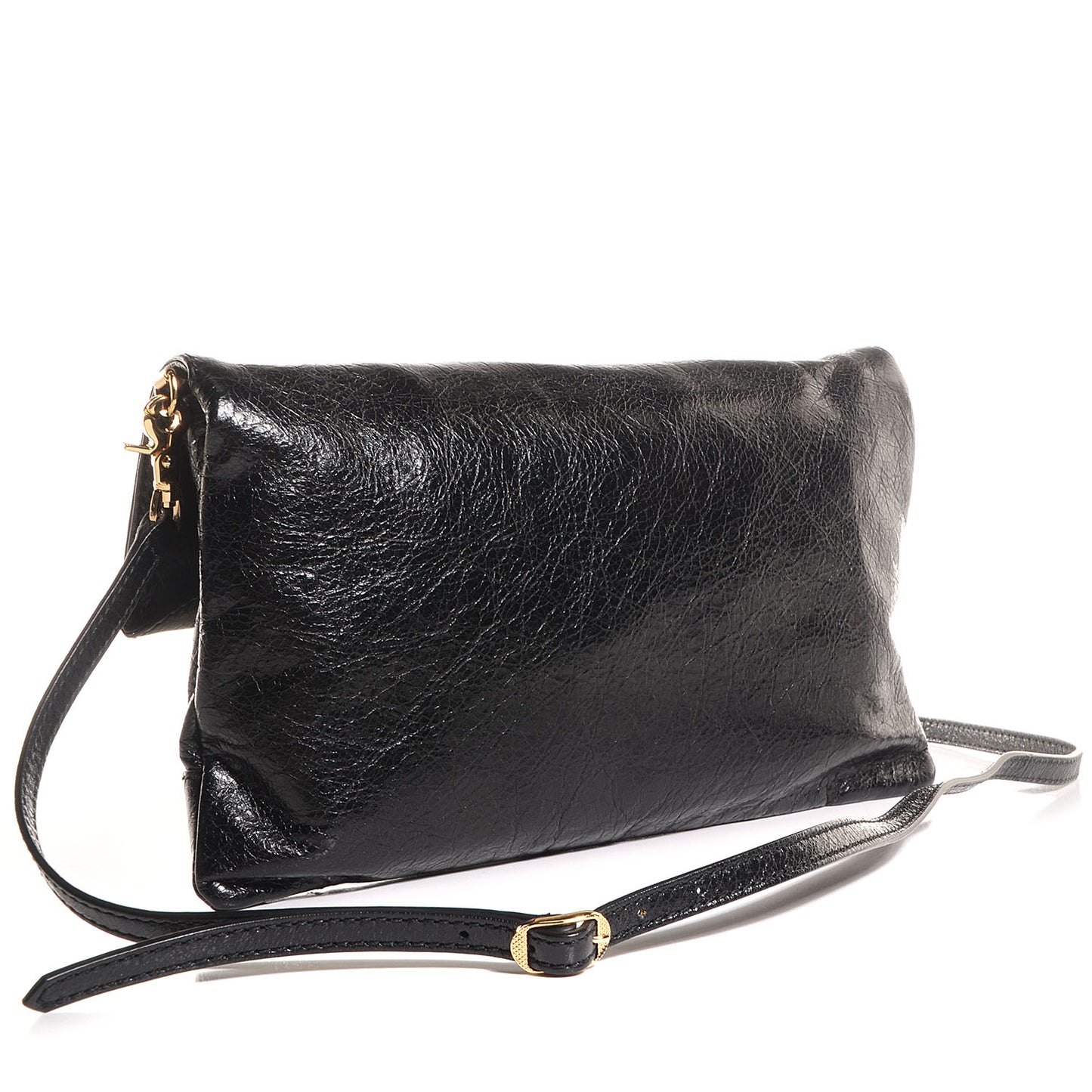 Agneau Giant 12 Gold Hardware Envelope Strap Clutch Black