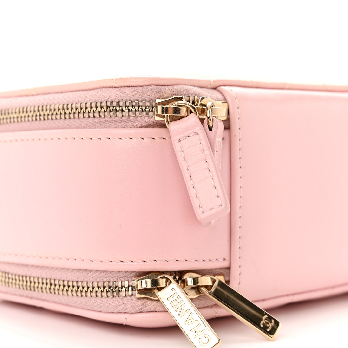 Glazed Calfskin Quilted Small Top Handle Vanity Case Light Pink