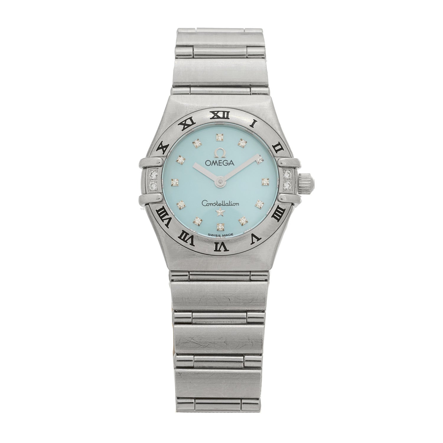 Omega Stainless Steel Diamond Bezel Blue Mother of Pearl 22mm Constellation Quartz Watch 1567.86 1 of 4
