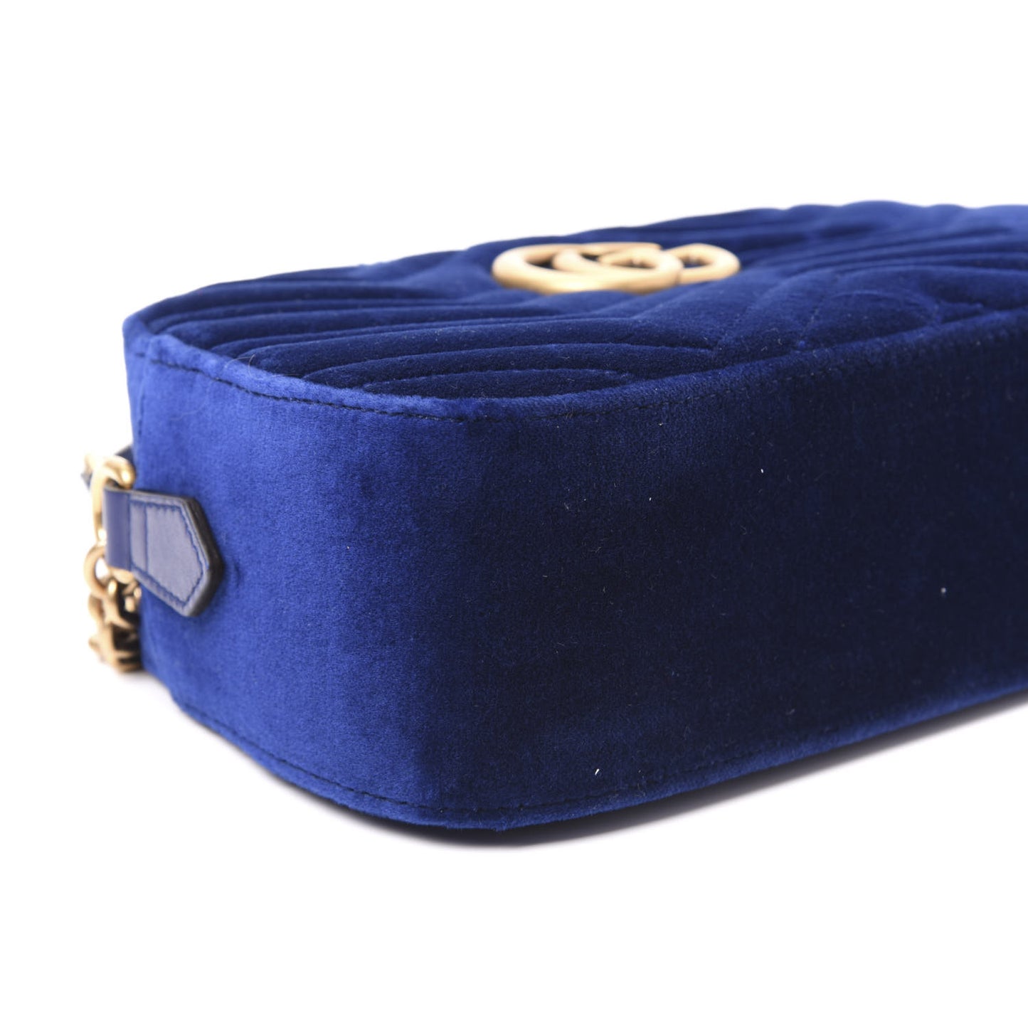 Velvet Matelasse Small GG Marmont Chain Shoulder Bag Cobalt