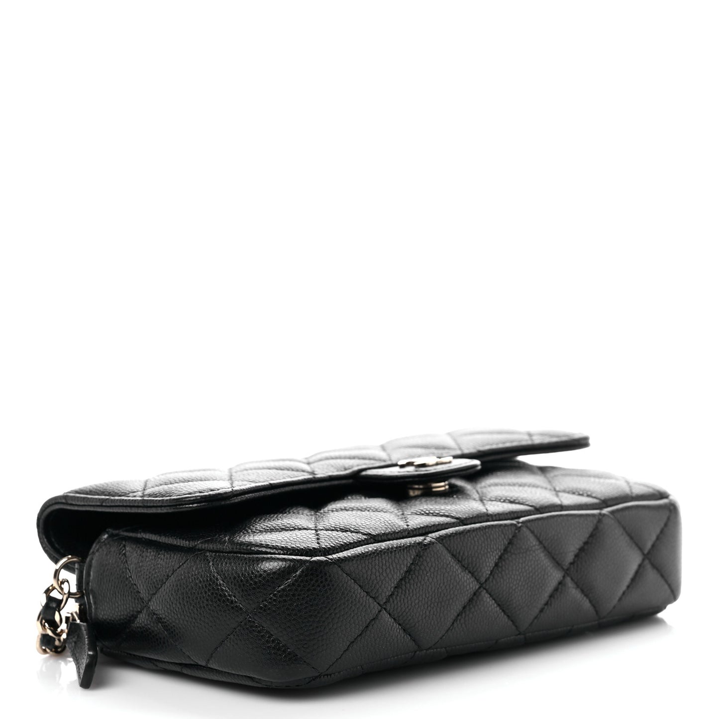 Caviar Quilted Flap Phone Holder With Chain Black