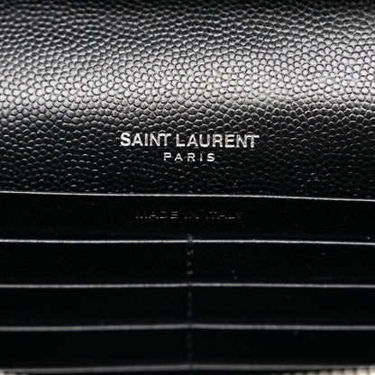 Saint Laurent Grain De Poudre Matelasse Chevron Monogram Chain Wallet Black 5 of 9