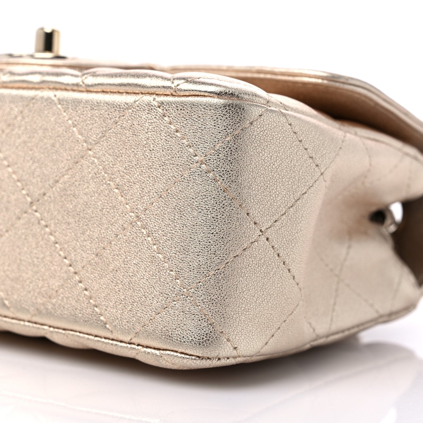 Metallic Lambskin Quilted Mini Rectangular Flap Gold