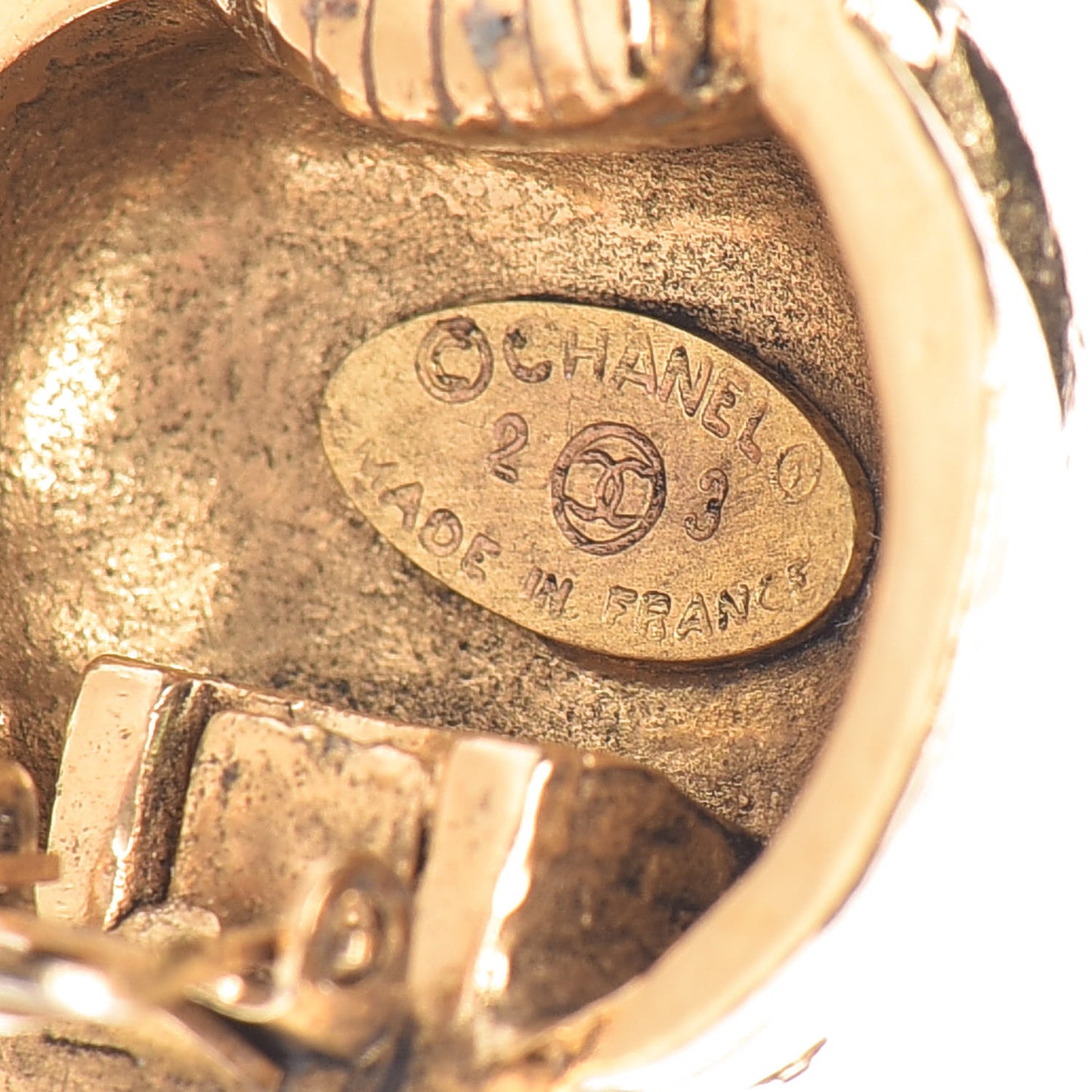 CC Button Clip On Earrings Gold